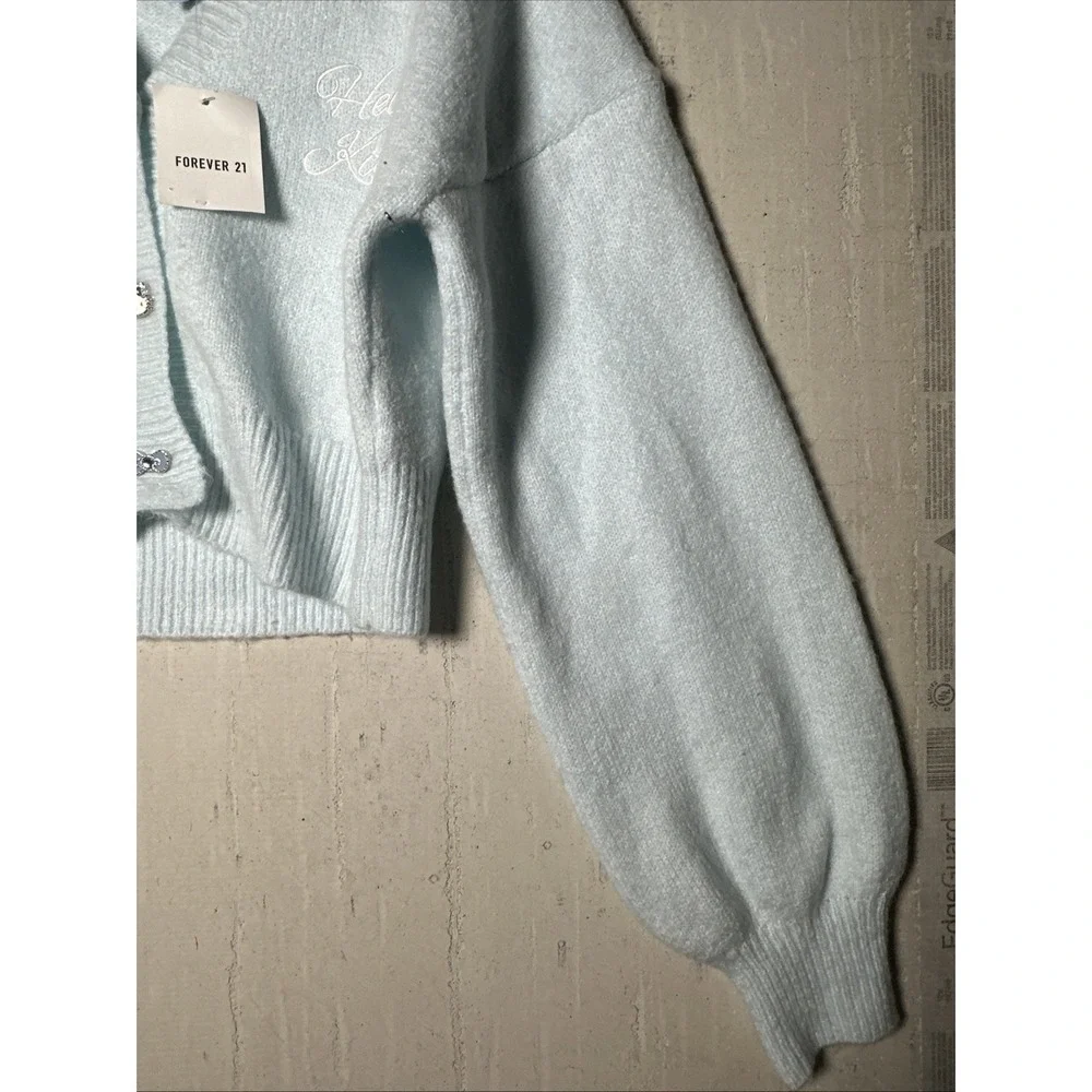 NWT Forever 21 Angel Hello Kitty Knit Blue Cropped Cardigan Sweater | Sz: S - Picture 3 of 12